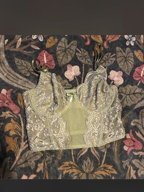 Delicate Lace Bralette Crop Top - Olive Green